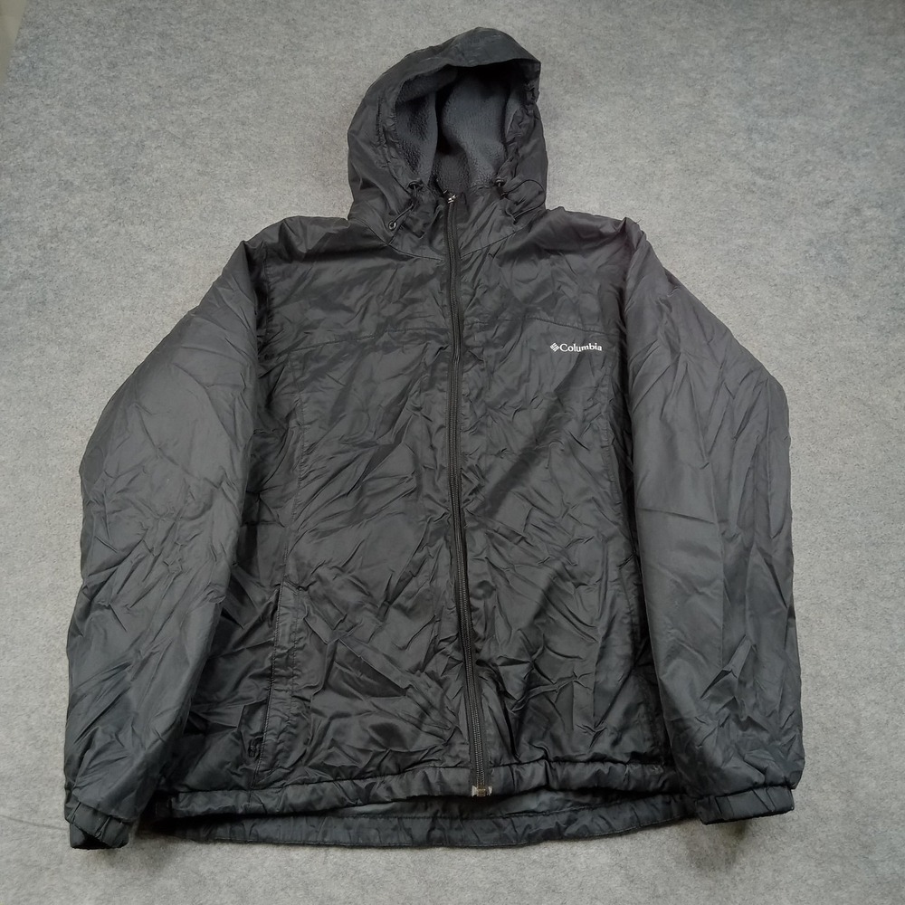 Columbia Jacket Mens XL Black‎ Hooded Nylon Fleece Lined Full Zip Puffer Coat